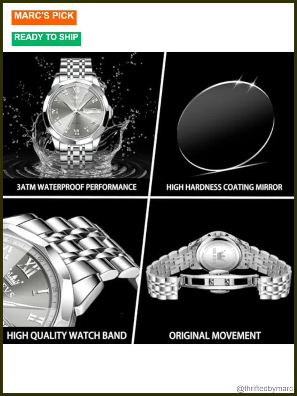 Luxury Mens Watch Stainless Steel Date Waterproof Dress Casual